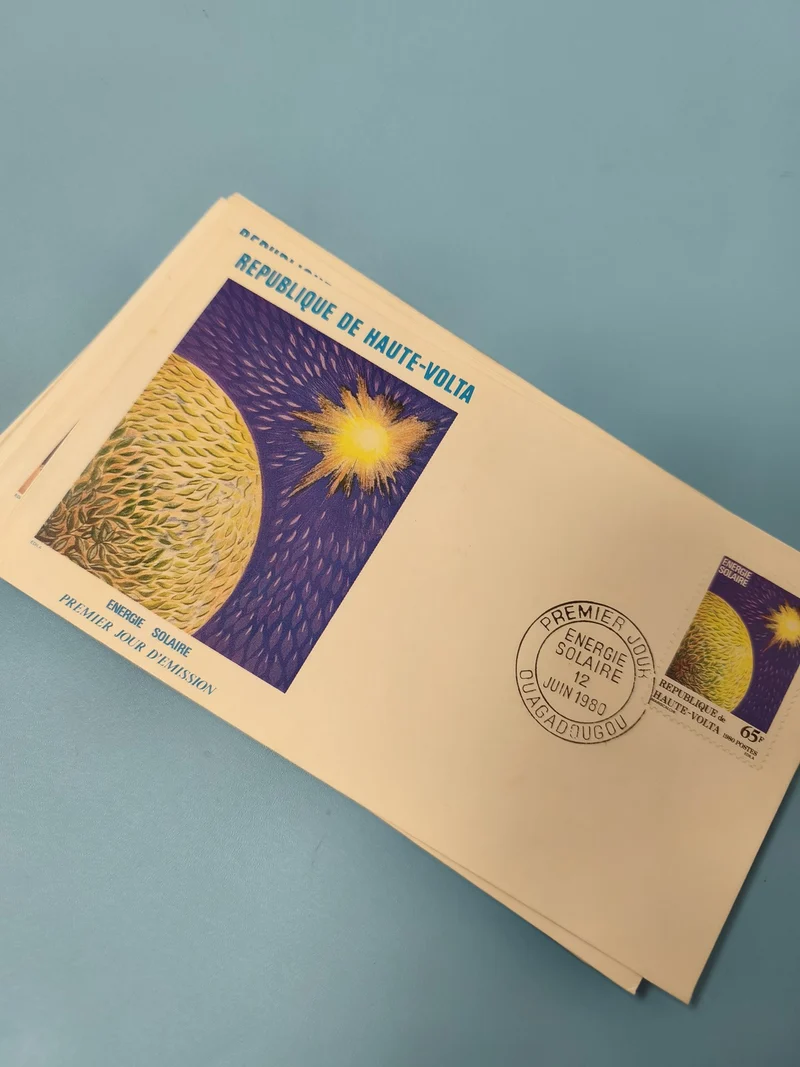 Enveloppe FDC Haute-Volta énergie solaire 1980, illustration soleil, oblitérée
