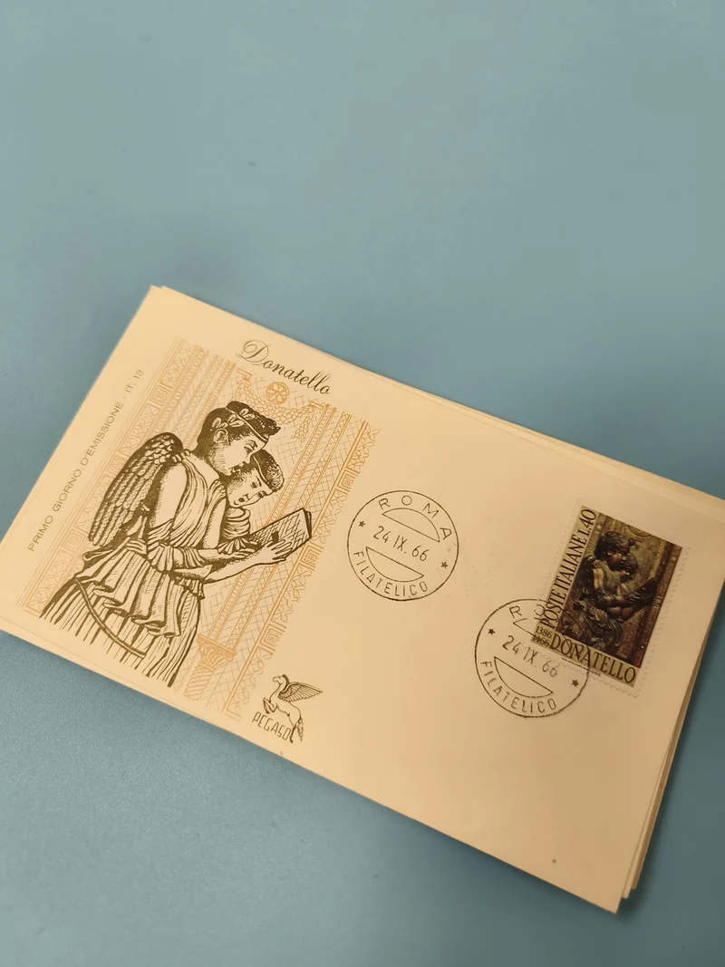 Enveloppe premier jour FDC Donatello Italie 1966 oblitérée illustration