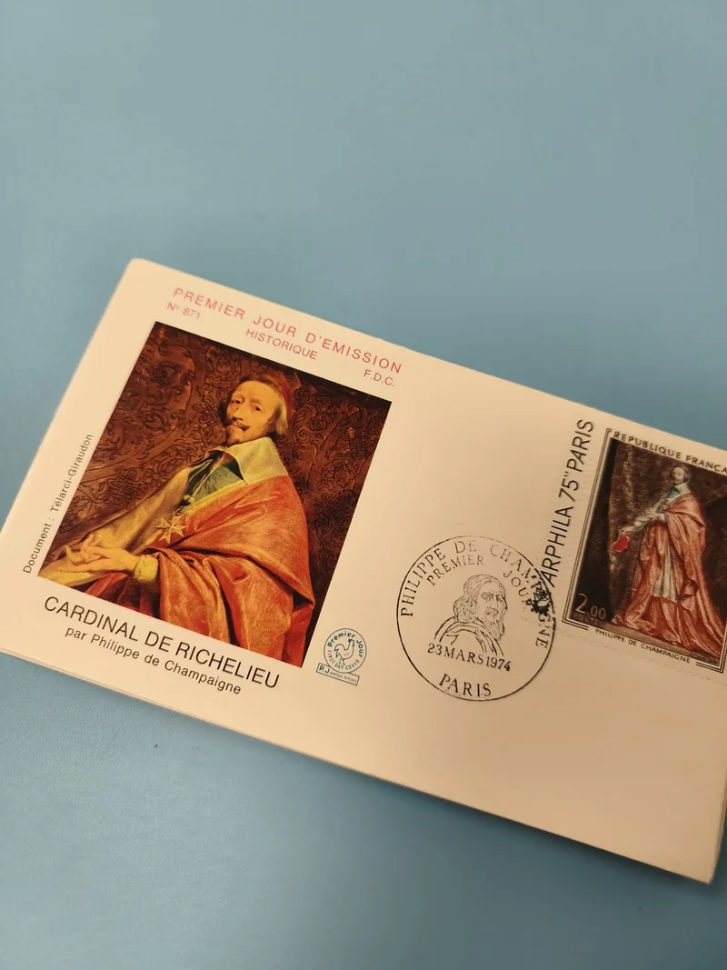 Enveloppe FDC Premier Jour Cardinal de Richelieu 1974 timbre Philippe de Champai