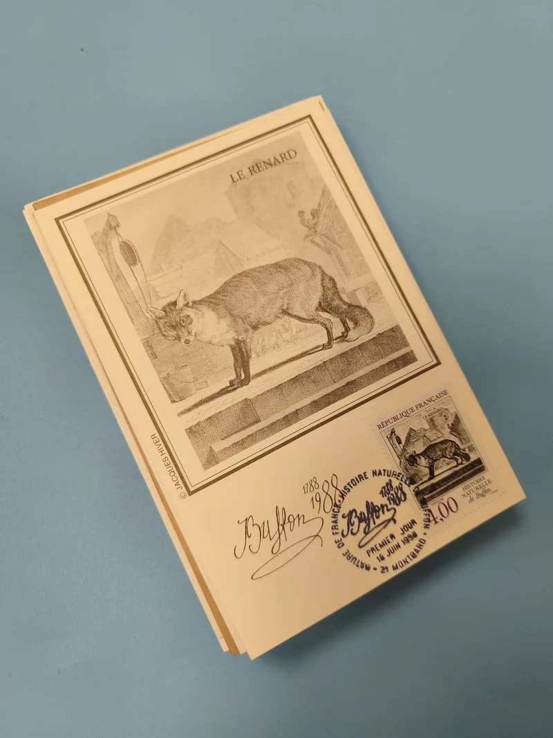 Carte postale philatélie Le Renard illustration Buffon timbre Premier Jour