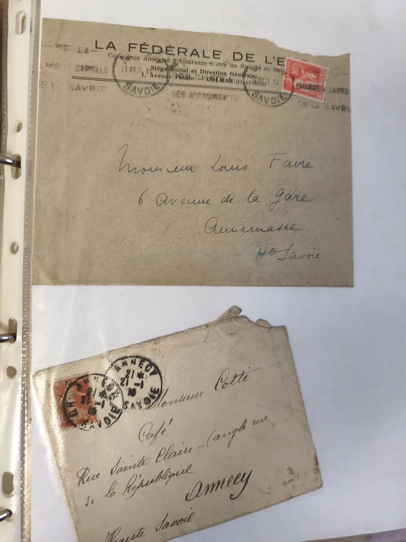 Lot anciennes enveloppes philatélie Savoie timbres rouges oblitérés collection
