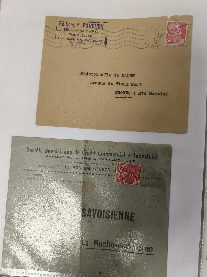 Lot anciennes enveloppes philatélie timbrées France, années 30-50, cachets visib