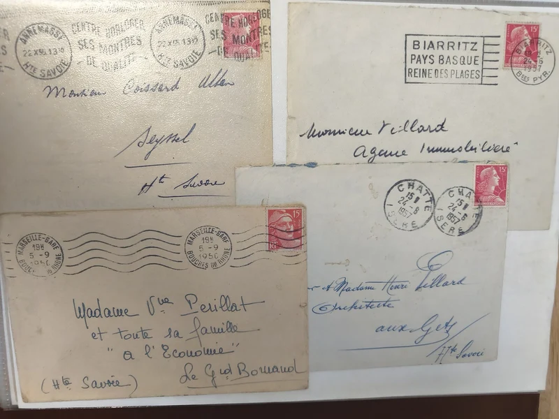 Lot anciennes enveloppes philatélie France années 1940-50 timbres rouges