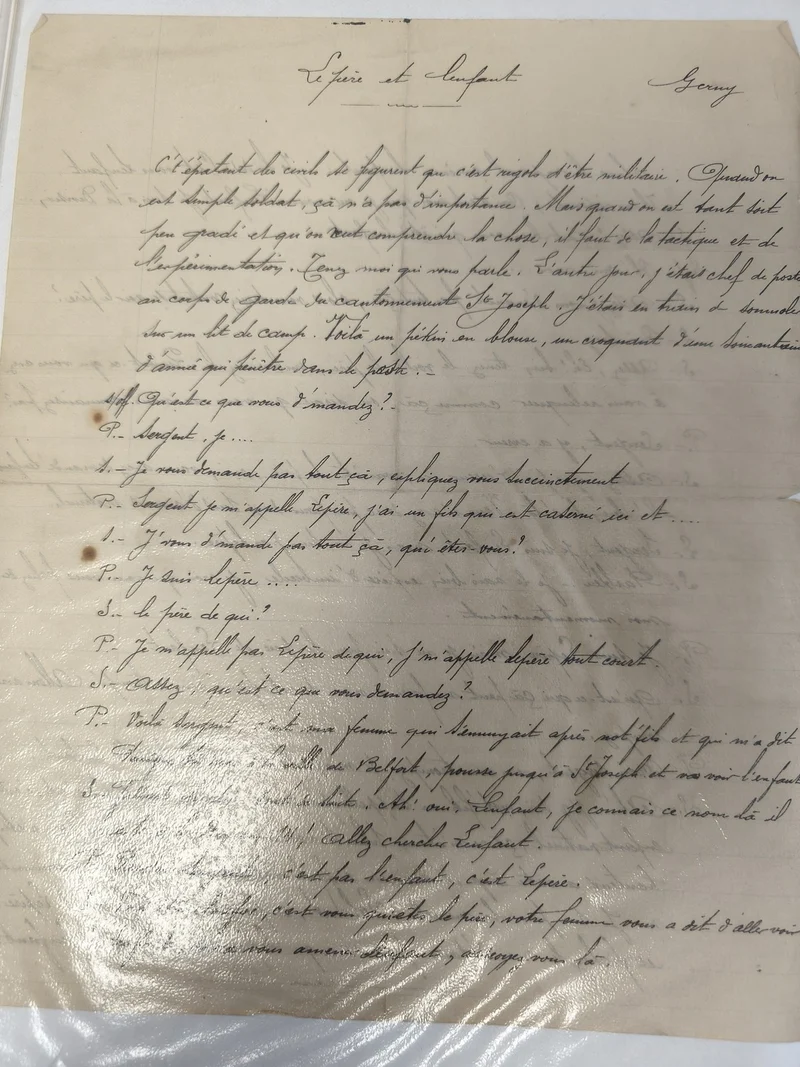 Ancien manuscrit français « Le père et l?enfant » dialogue manuscrit XIXe