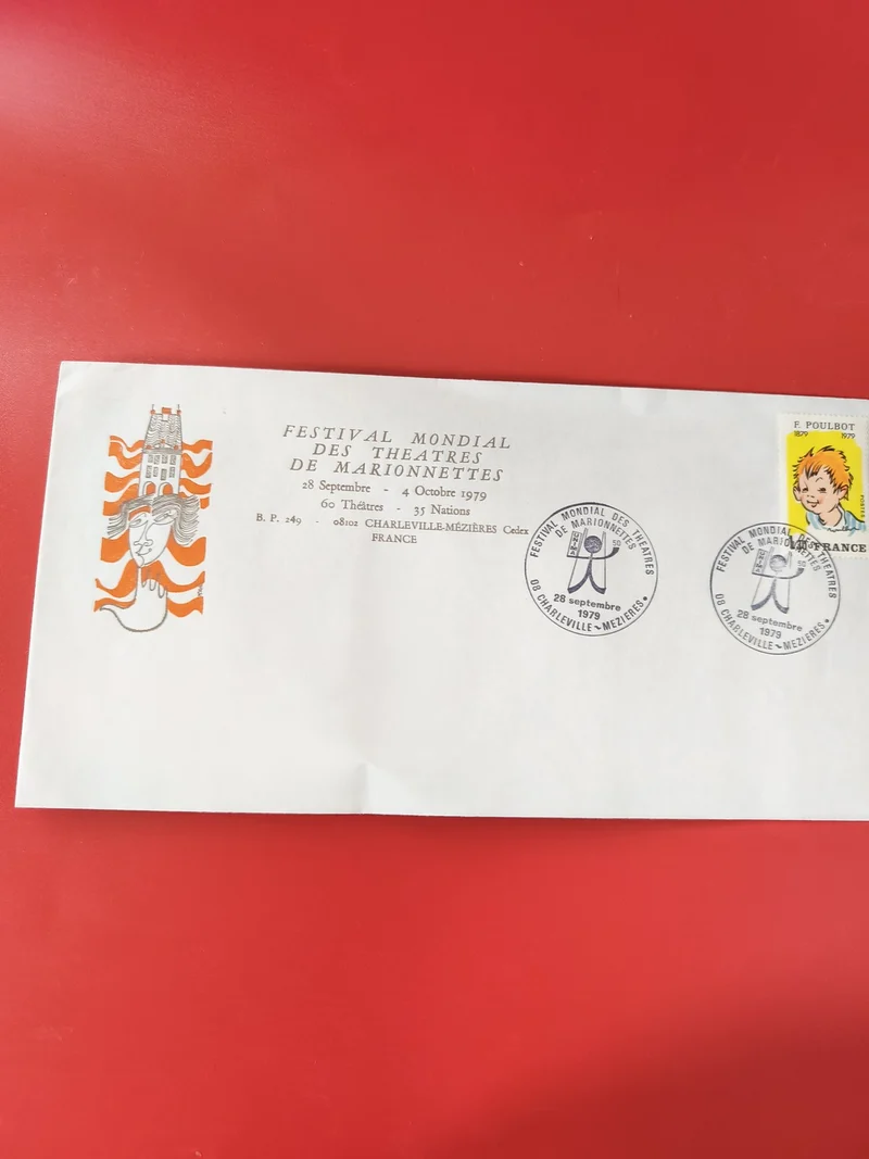 Enveloppe philatélie Festival Mondial Marionnettes 1979 Charleville timbre illus