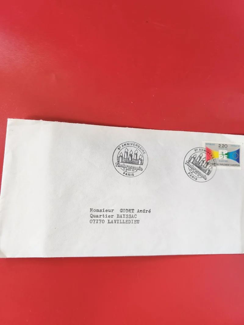 Enveloppe philatélie oblitérée Paris 5e Anniversaire Timbroscopie timbre Europe