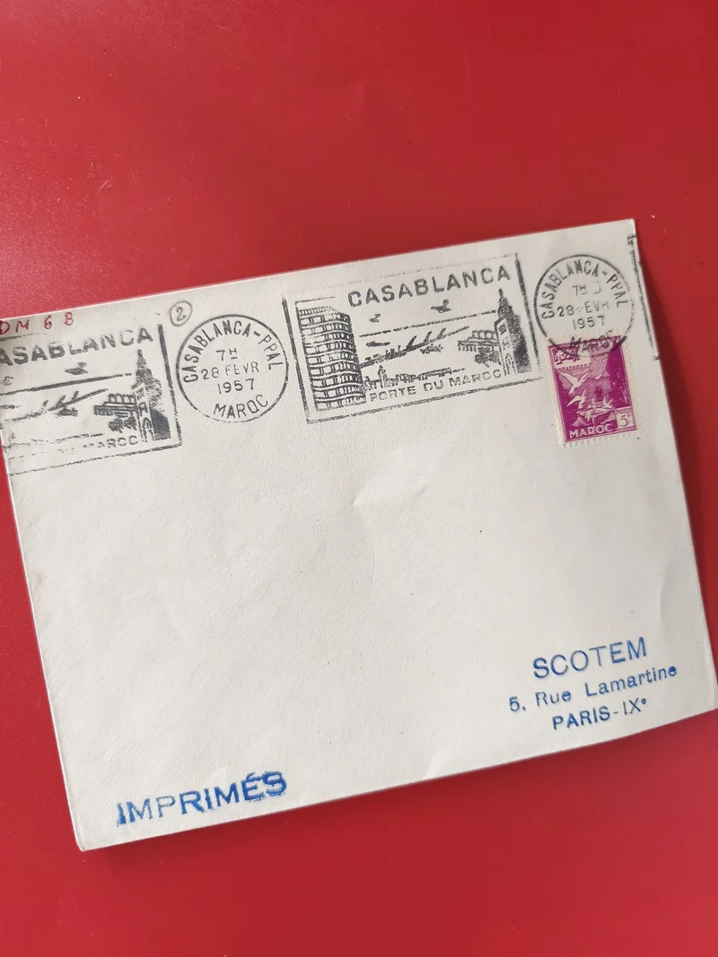 Enveloppe philatélie timbre Maroc 1957 oblitérée Casablanca imprimés