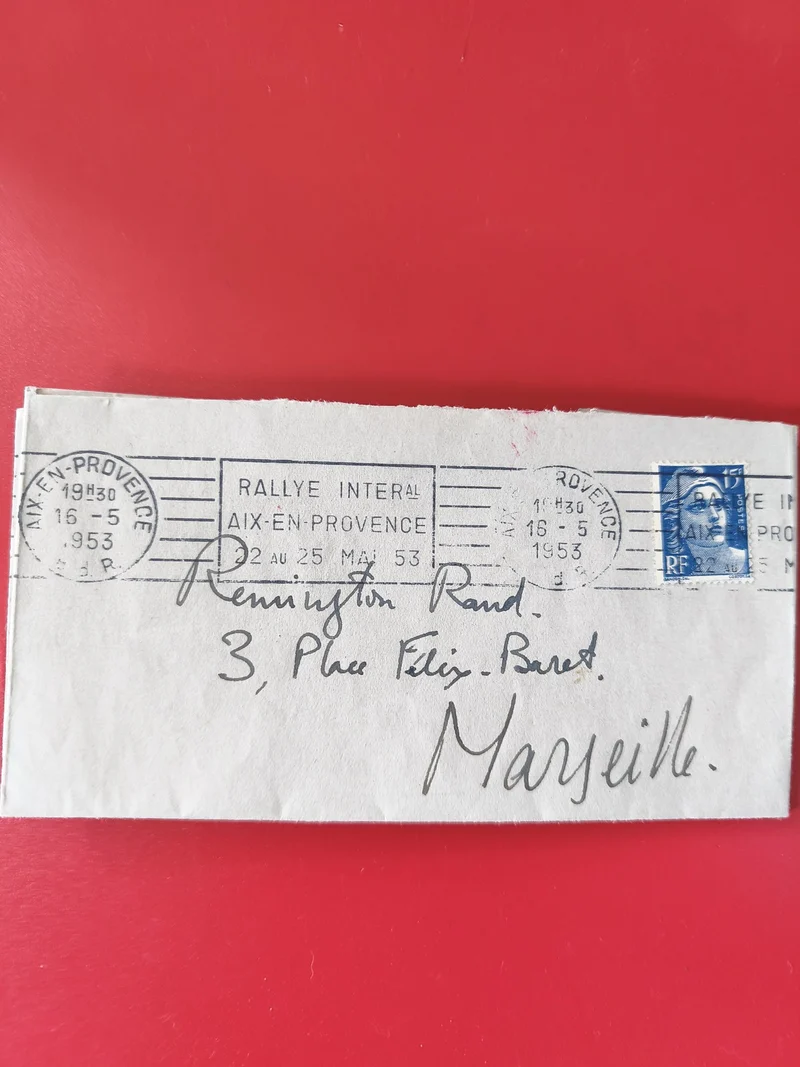 Enveloppe philatélie timbrée Rallye Interal Aix-en-Provence cachet bleu France