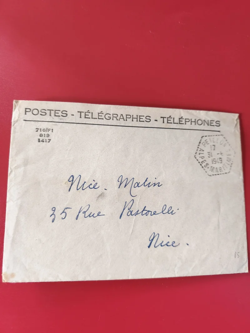 Enveloppe philatélie PTT Poste Télégraphe Téléphone Nice Matin manuscrite
