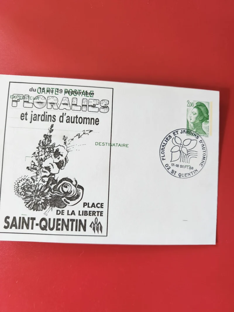 Enveloppe philatélie Floralies St-Quentin timbre Marianne 2,00 F et cachet