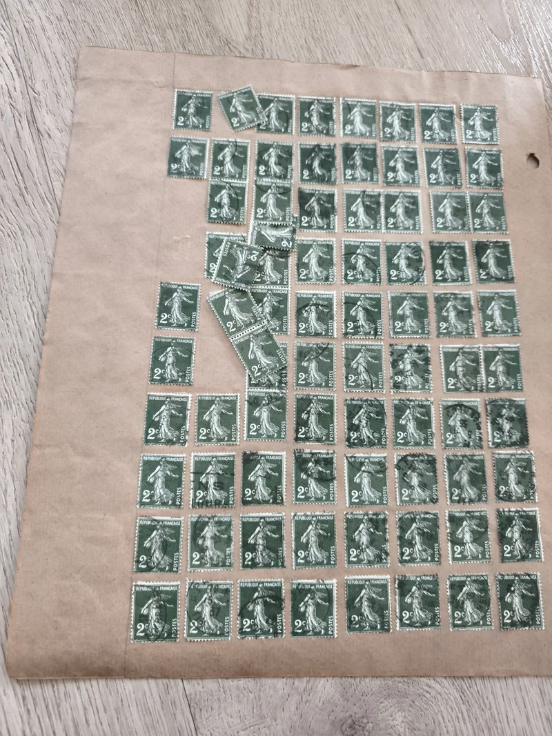 Gros lot timbres anciens Marianne 2c verts sur planche philatélie étude France