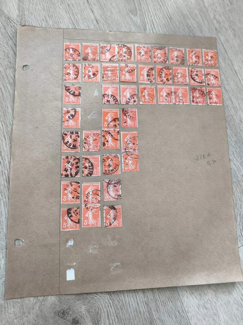 Gros lot ancien timbres Marianne 3c orange oblitérés planche philatélie étude