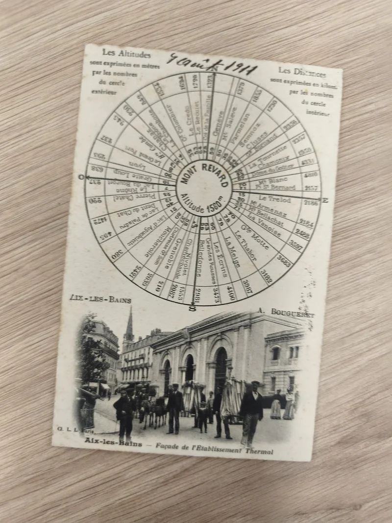 Carte postale ancienne Aix-les-Bains Mont Revard 1912 façade établissement therm