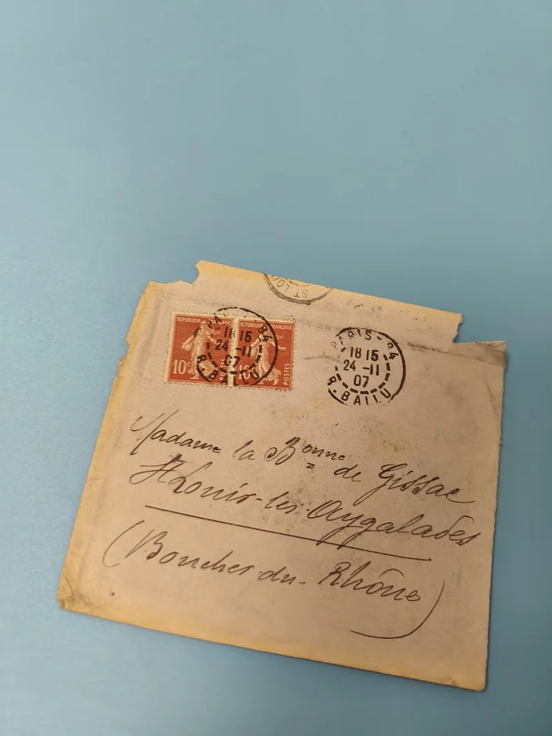 Ancienne enveloppe philatélie timbres France oblitérés manuscrite collection