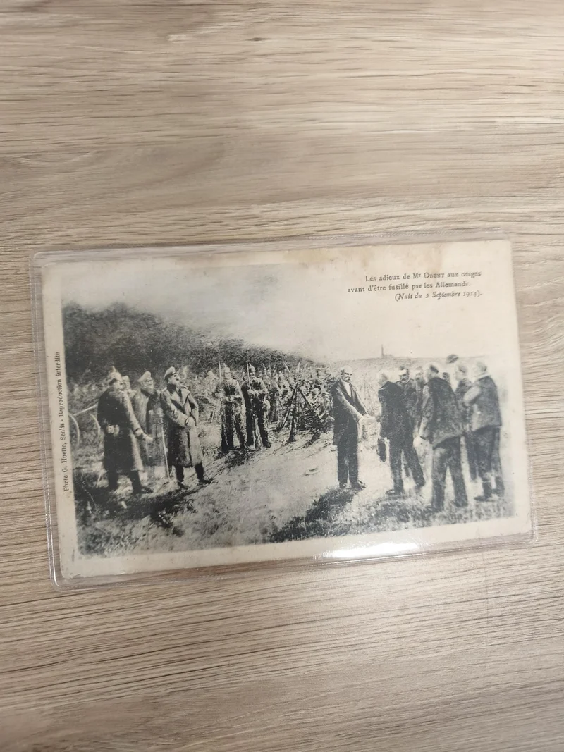 Carte postale ancienne WW1 adieux fusillé Oberst 1914 noir et blanc historique