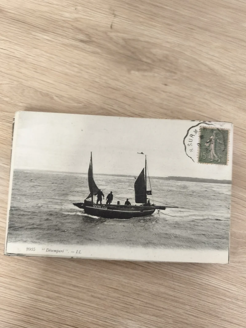 Ancienne carte postale bateau voilier marin noir et blanc affranchie collection