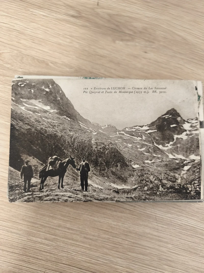Ancienne carte postale Luchon chemin Lac Saoussat Pic Quayrat Montarque montagne