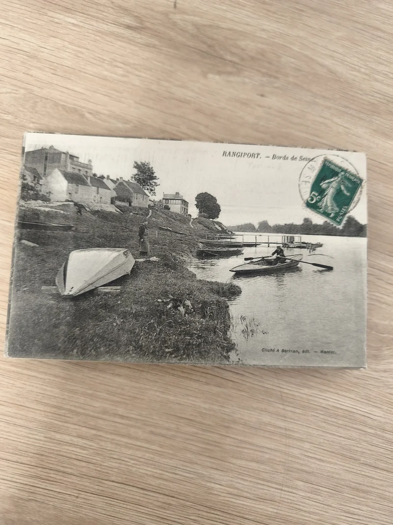 Ancienne CPA Rangport Bords de Seine barque timbre 5c France vintage
