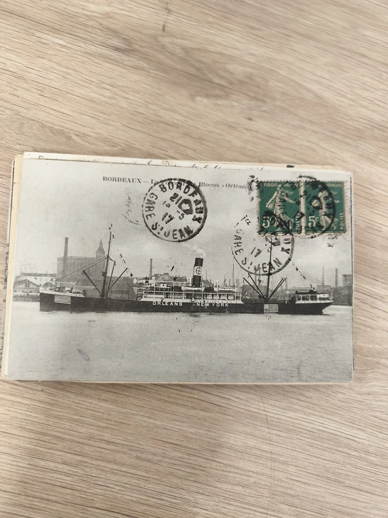 Carte postale ancienne Bordeaux paquebot Orléans New York timbres collection