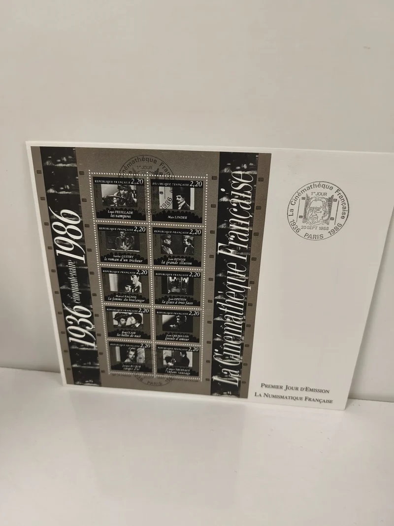 Lot timbres FDC Cinémathèque Française 1986, bloc noir et blanc, Premier Jour