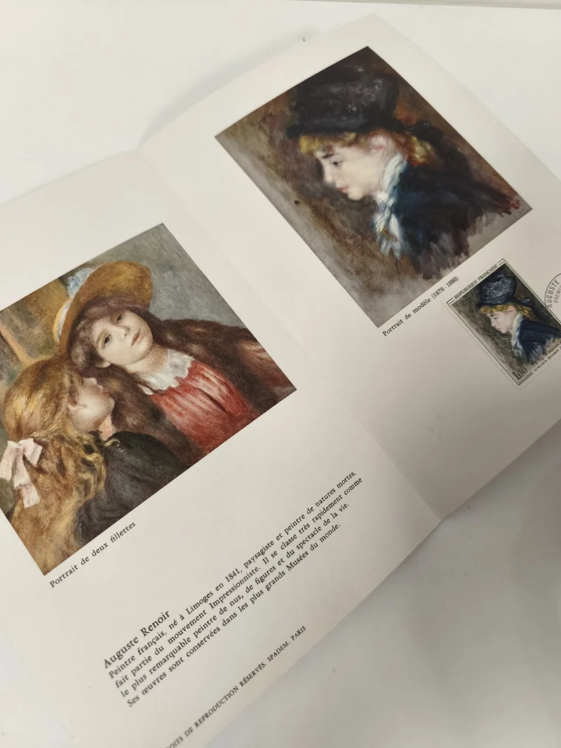 Timbre philatélie Auguste Renoir avec feuillet illustré, portraits féminins