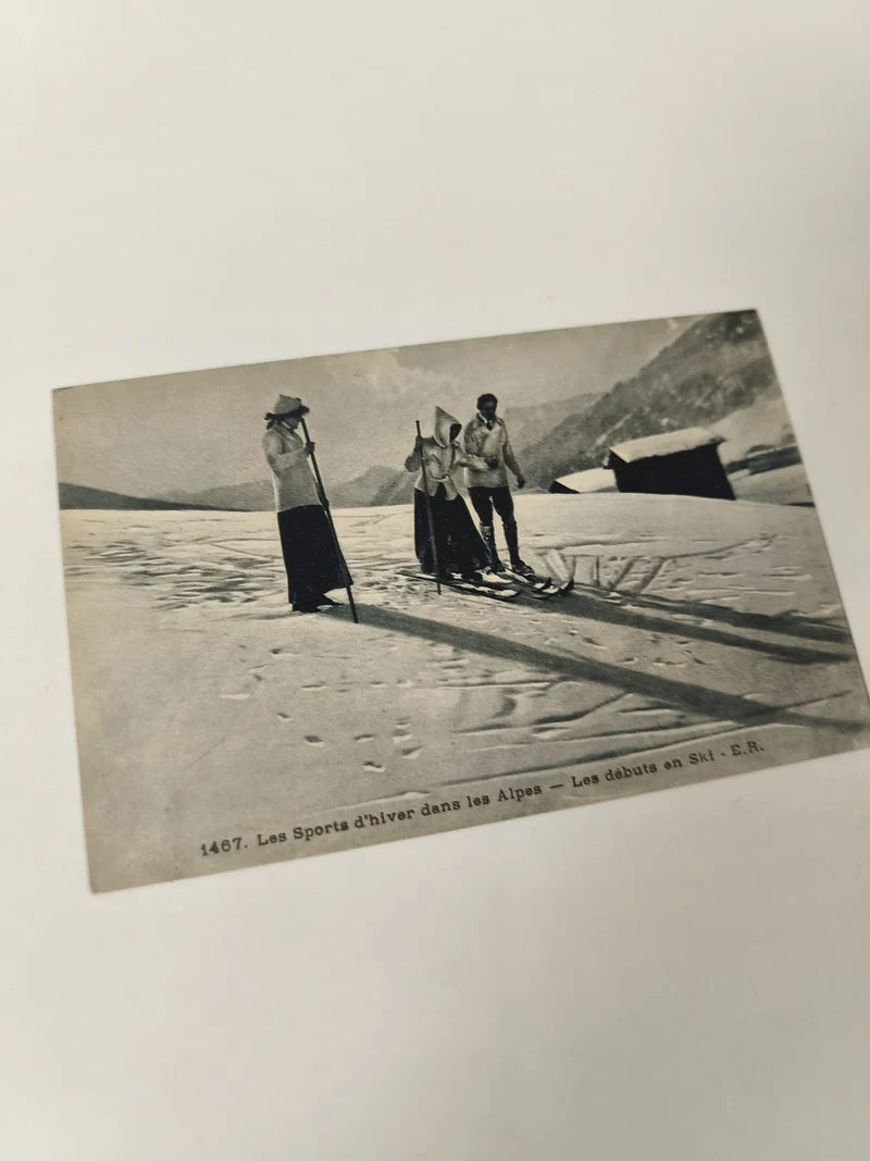 Carte postale ancienne ski Alpes vintage - Sports d'hiver début XXe photo rare