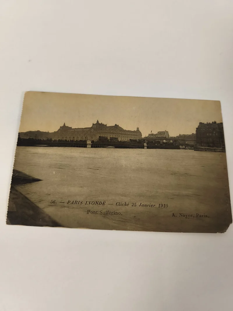 Carte postale ancienne Paris inondé 1910 Pont Solférino, photo vintage