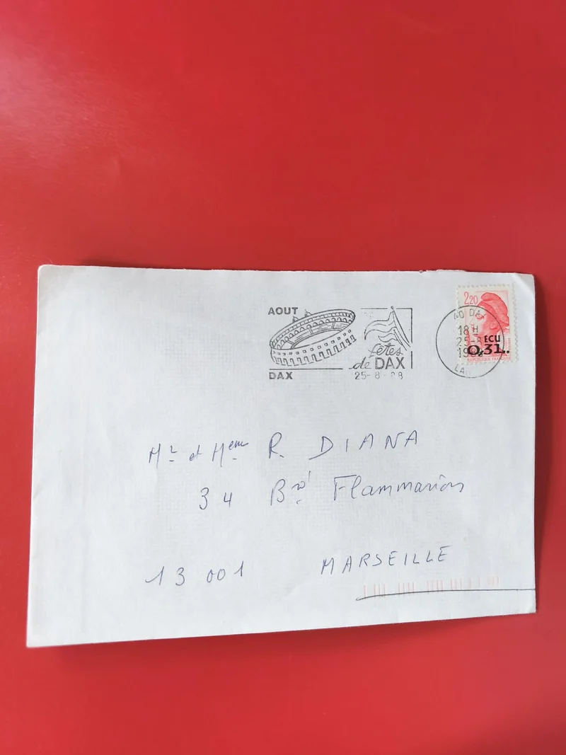 Enveloppe philatélie Fêtes de Dax oblitérée timbre Marianne rouge 2,20