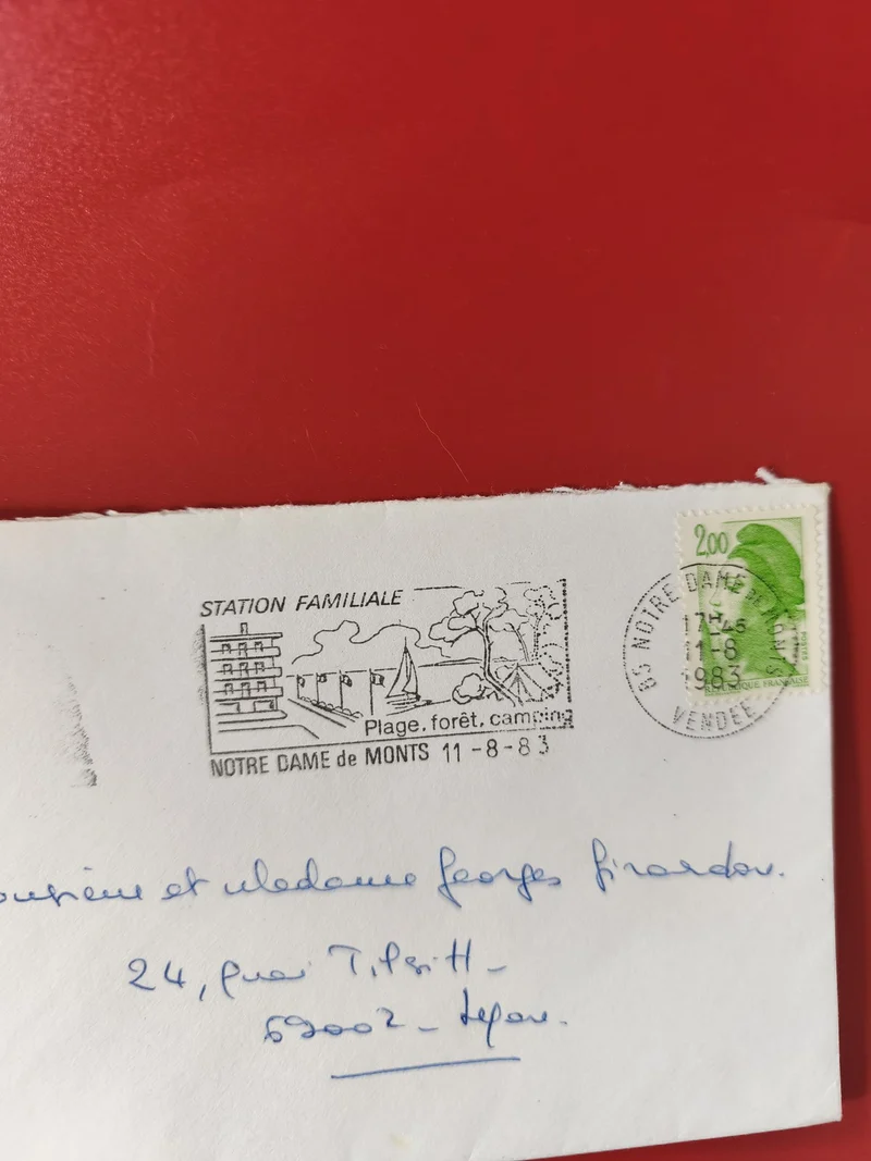 Enveloppe philatélie oblitérée Notre Dame de Monts 1983 timbre vert 2,00 F