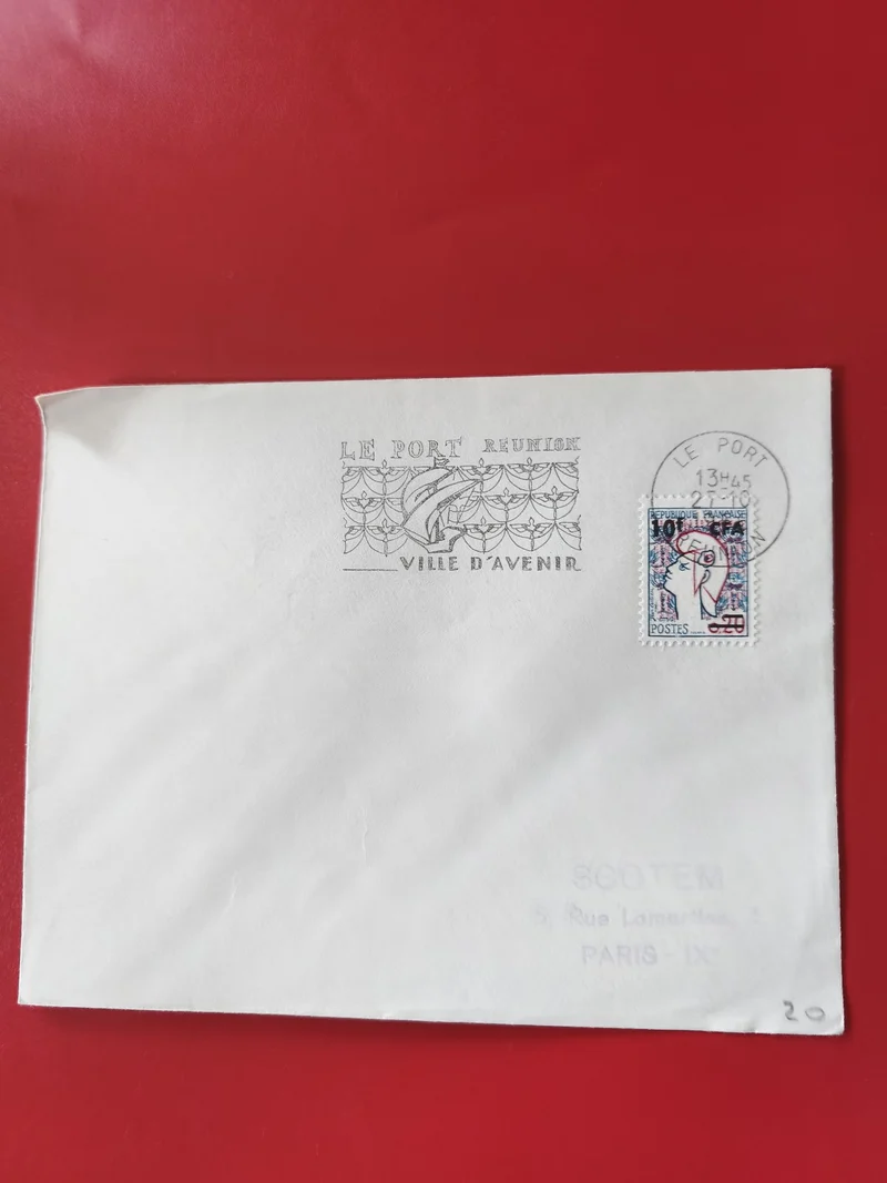 Enveloppe philatélie Le Port Réunion timbre oblitéré motif Ville d?Avenir