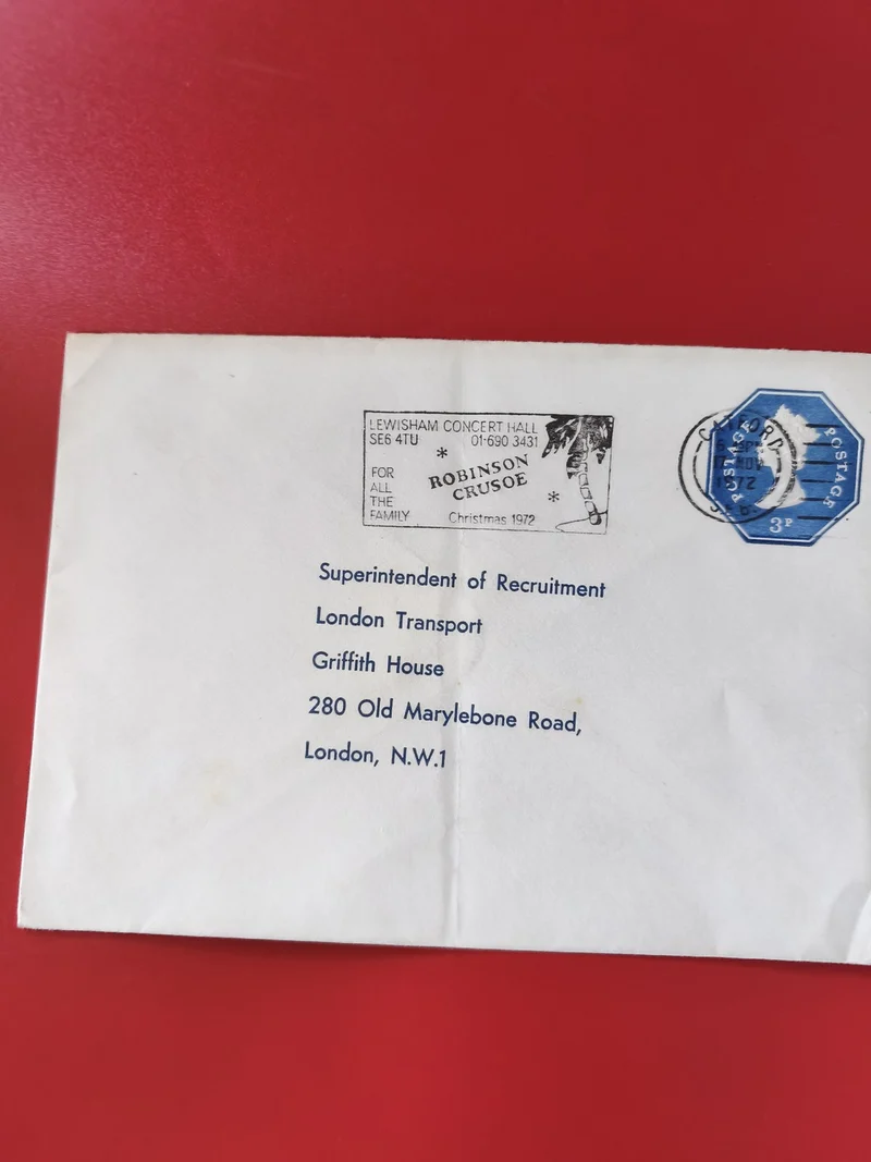 Enveloppe philatélie timbre Royaume-Uni 3p, cachet Robinson Crusoe Lewisham