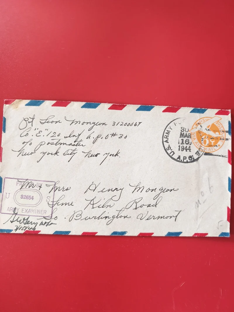 Enveloppe philatélie airmail USA 1944 cachet militaire tricolore adressée