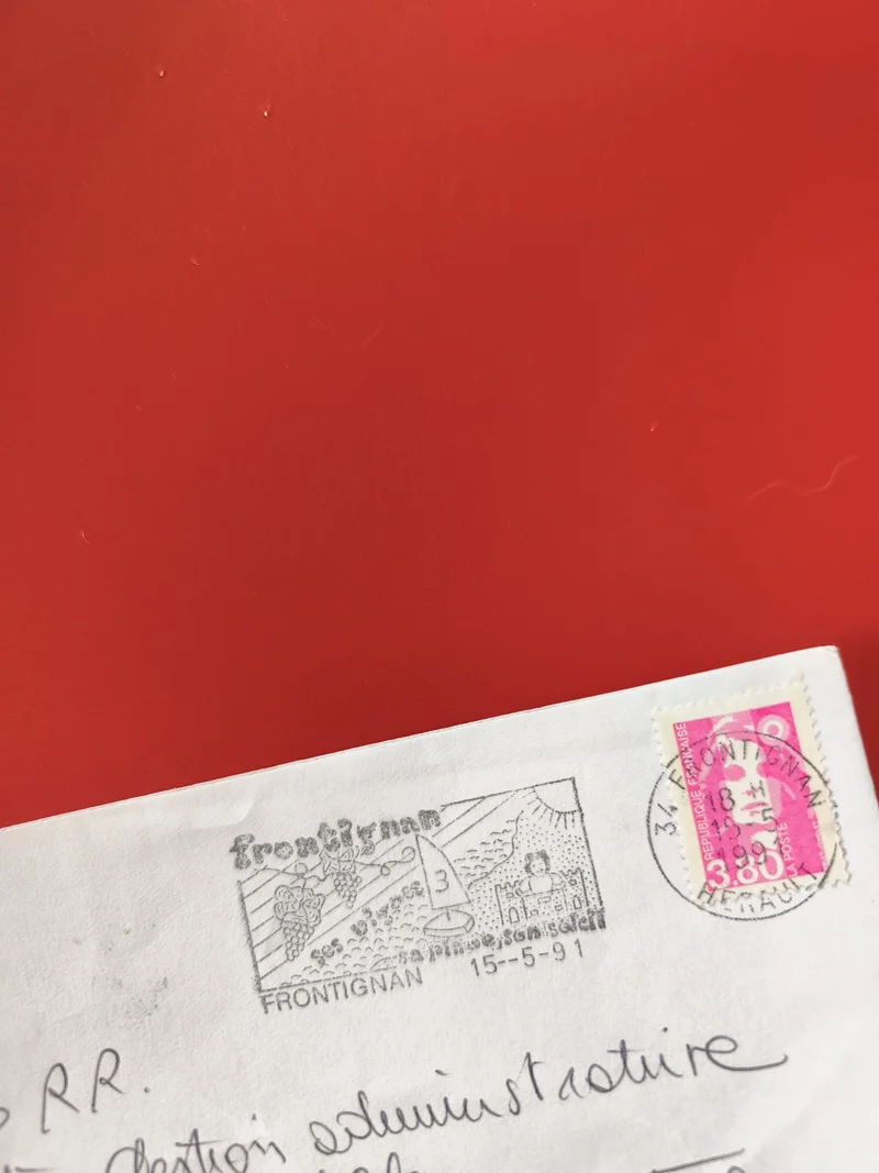 Enveloppe philatélie oblitérée Frontignan timbre 3,80F rose cachet 1991