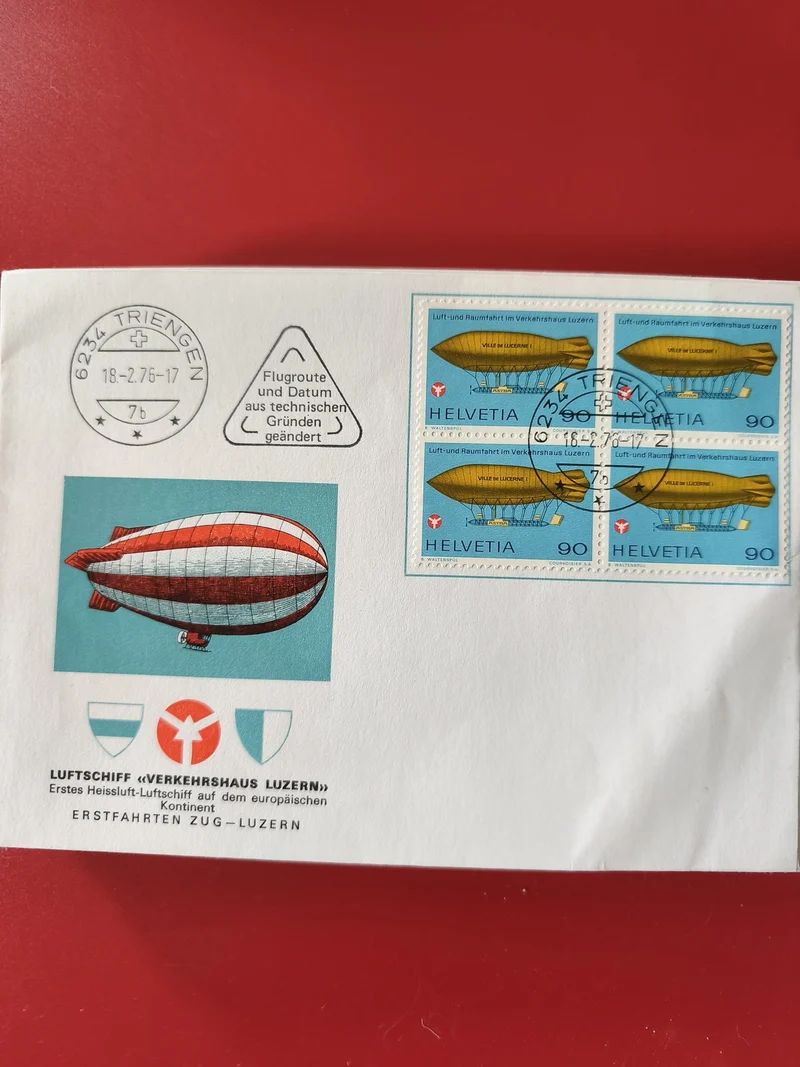 Enveloppe philatélie Helvetia Zeppelin, affranchie, oblitération 1976, Suisse