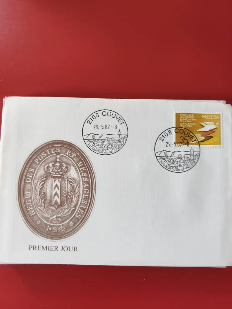 Enveloppe philatélie premier jour Couvet Suisse timbre Helvetia 1987