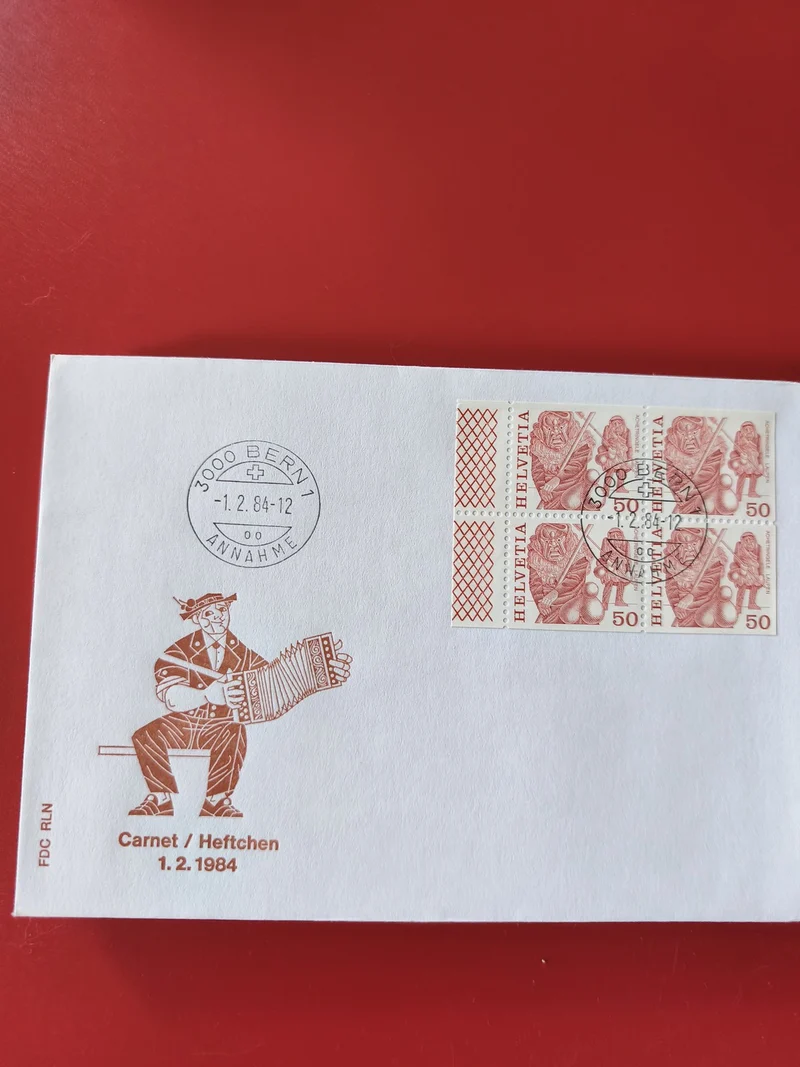 Enveloppe philatélie Suisse 1984 avec timbres Helvetia 50, cachet Bern, motif ac