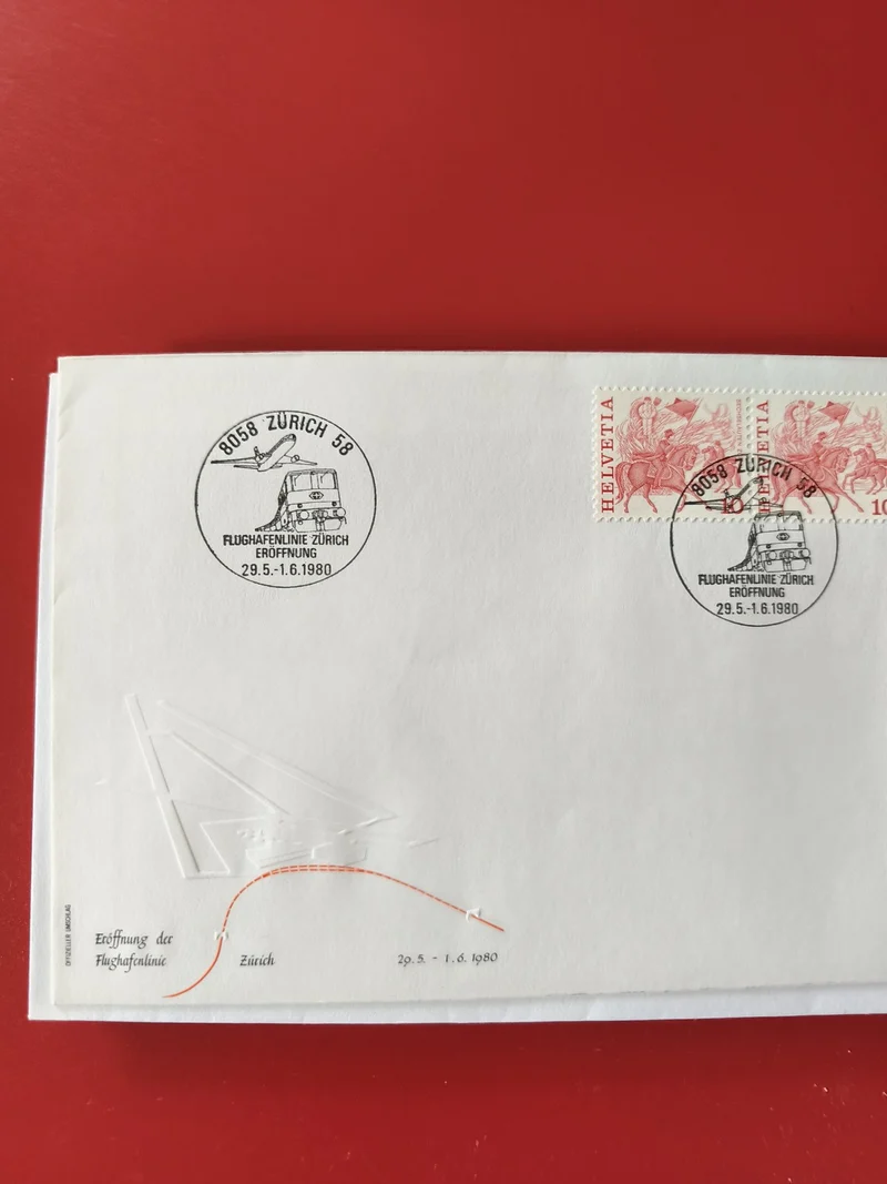 Enveloppe philatélie Zurich 1980 avec timbres Helvetia et cachets illustrés
