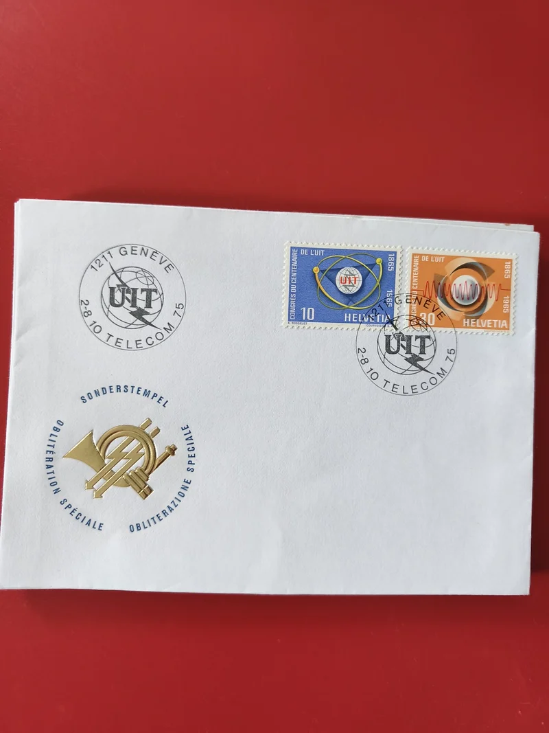 Enveloppe philatélie UIT Genève timbres Helvetia 1985 oblitération spéciale