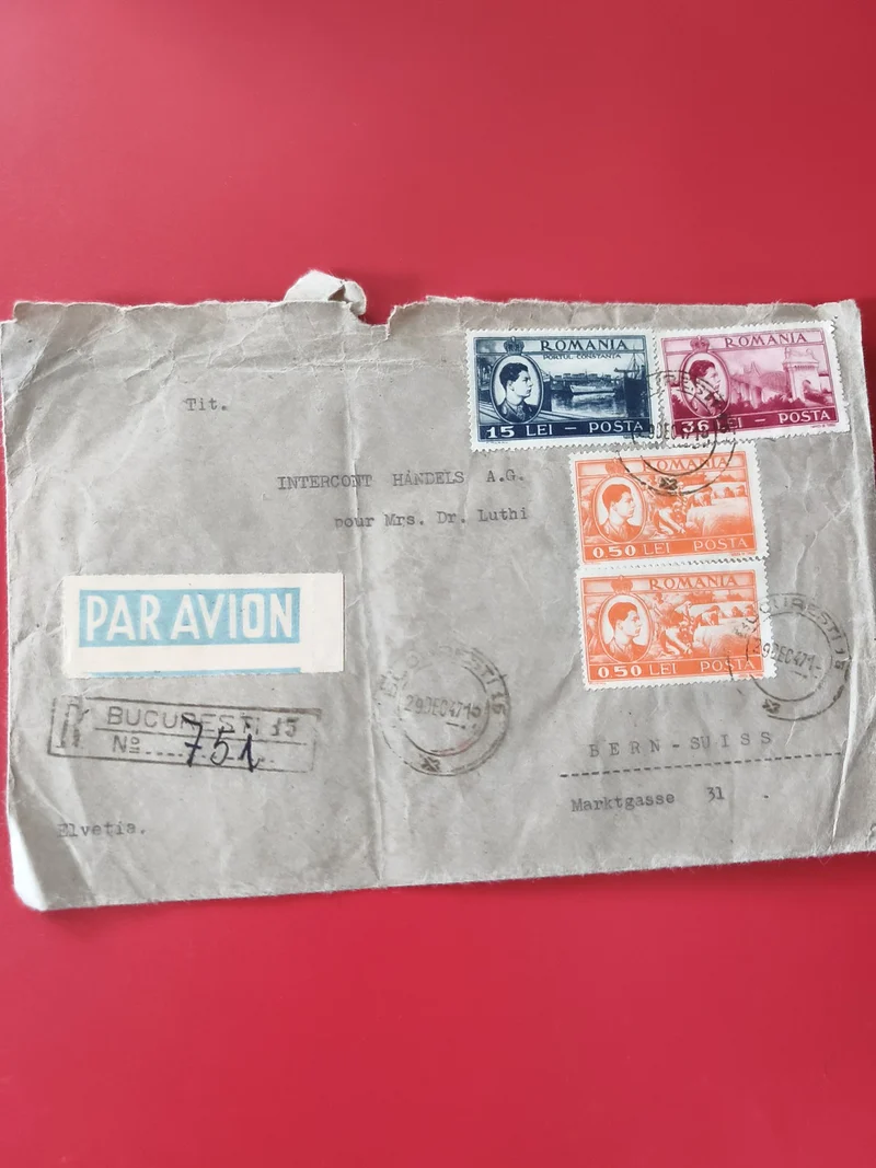 Enveloppe philatélie affranchie Roumanie timbres multiples Par Avion