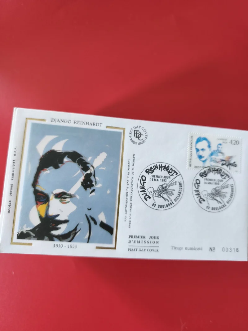 Enveloppe philatélie Django Reinhardt Premier Jour 1993, tirage numéroté