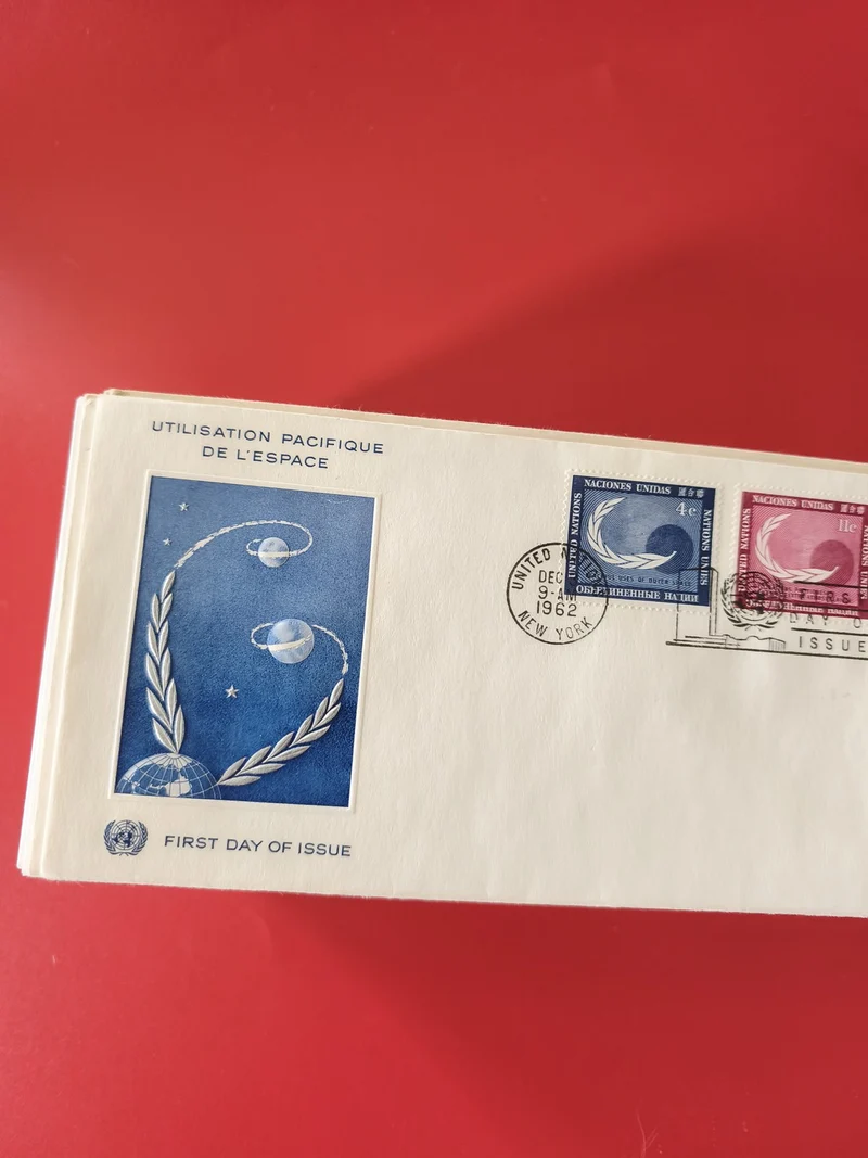 Enveloppe philatélie ONU "Utilisation Pacifique de l?Espace" timbres 1962