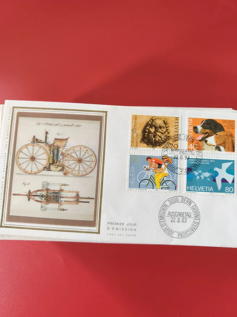 Enveloppe philatélie Premier Jour Suisse, timbres illustrés, cachet 1983