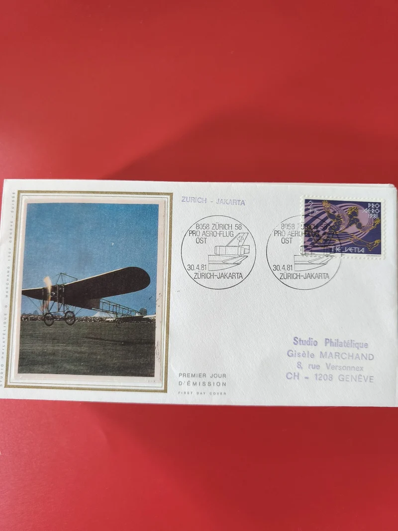 Enveloppe philatélie Zurich Jakarta premier jour d?émission avion 1981