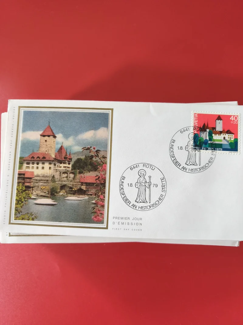 Enveloppe philatélie Premier Jour château suisse timbre 40+20 décor paysage