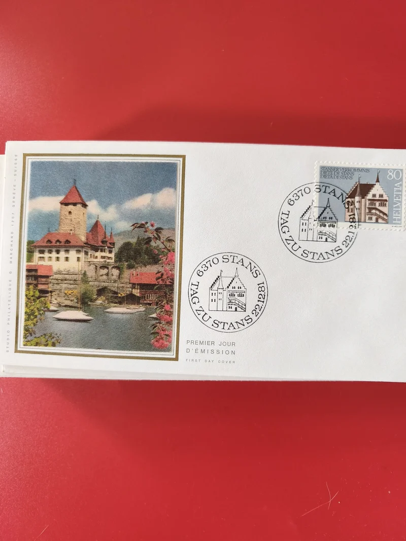 Enveloppe philatélie premier jour Stans Helvetia illustration château