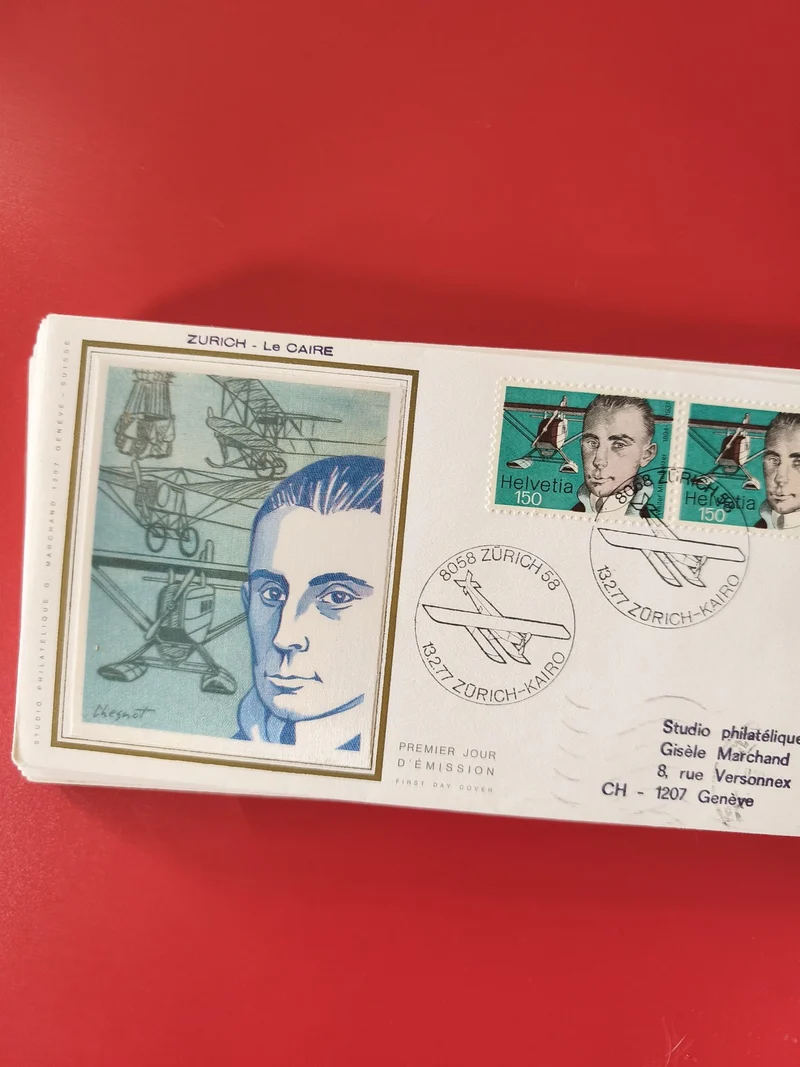 Enveloppe philatélie Zurich-Le Caire premier jour, timbres Helvetia avion