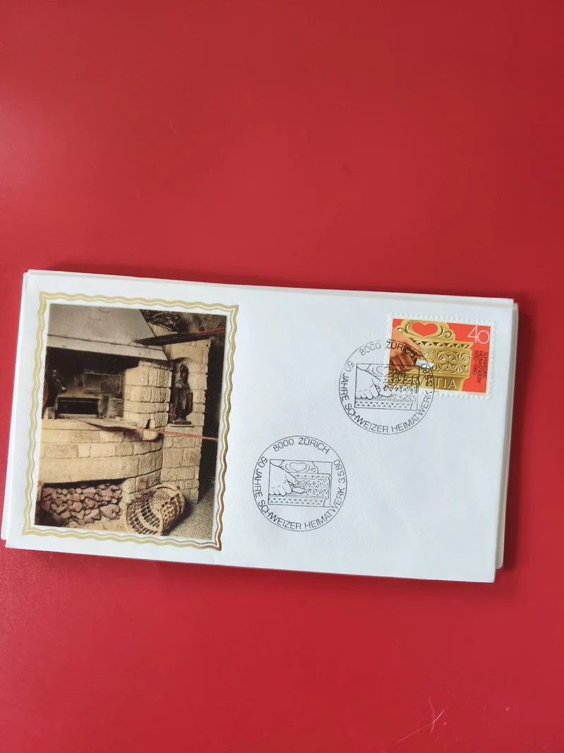Enveloppe philatélie oblitérée Suisse, timbre 40, illustration four à pain
