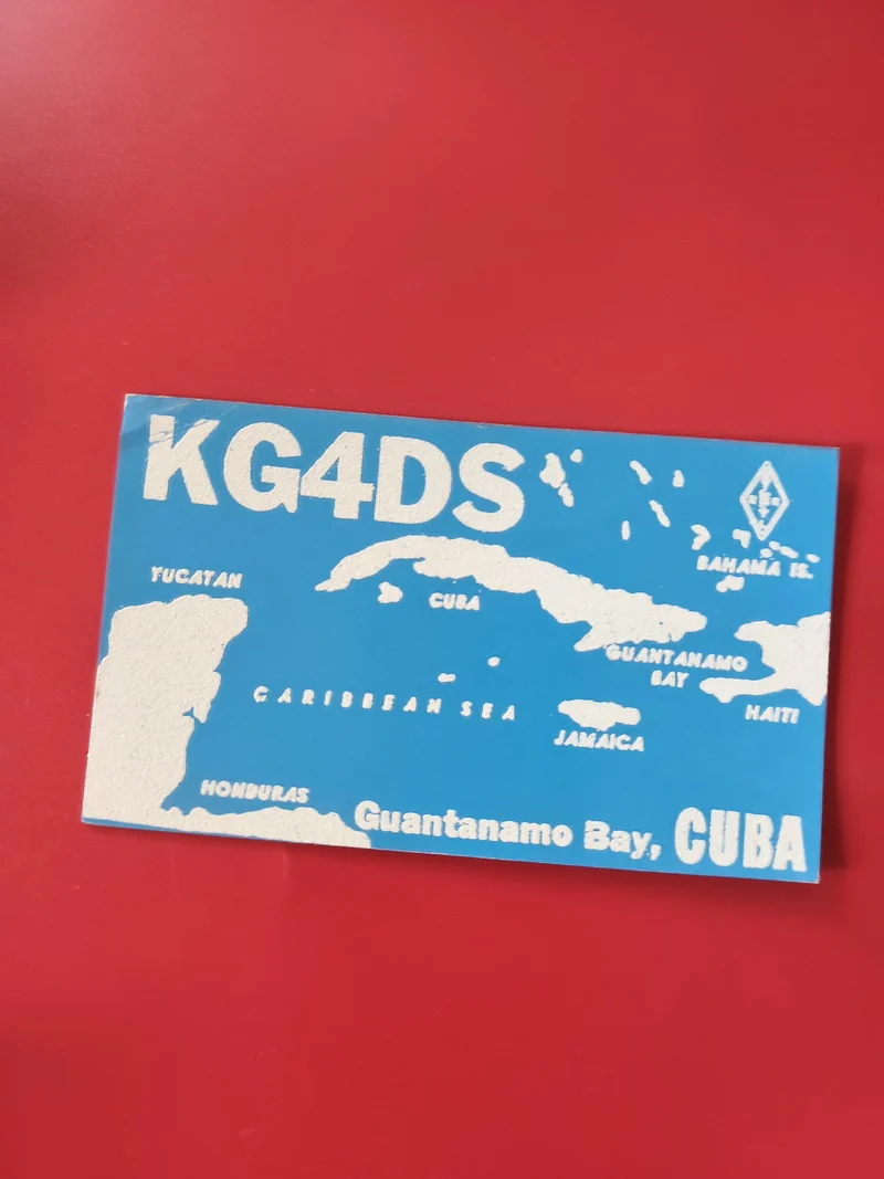 Carte radio QSL KG4DS Guantanamo Bay Cuba bleu, radioamateur, mer Caraïbes