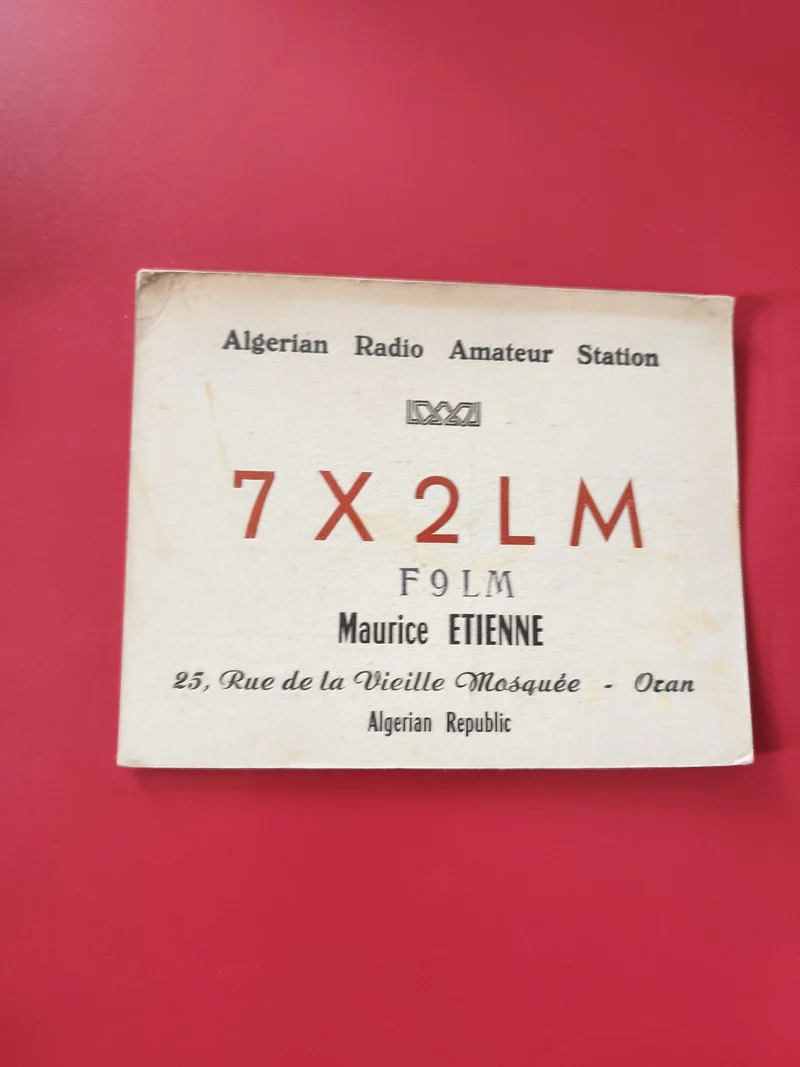 Carte radio amateur 7X2LM Algerian Radio Station Oran Maurice Etienne