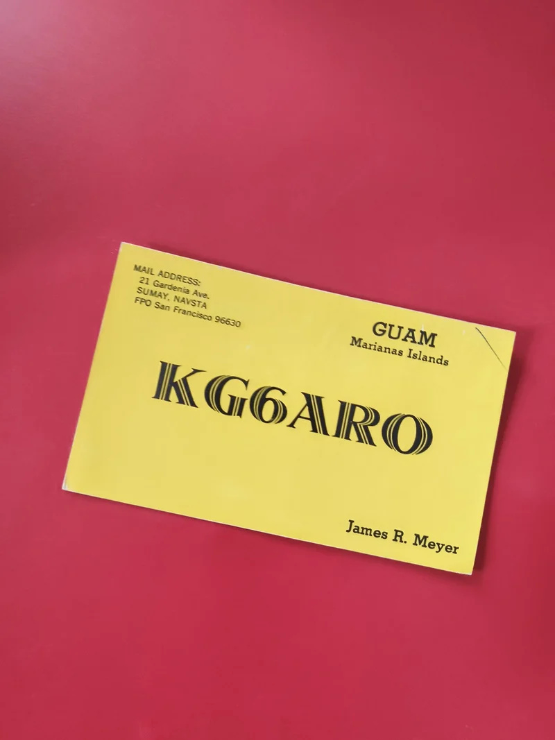 Carte radio QSL KG6ARO Guam Marianas Islands jaune, James R. Meyer